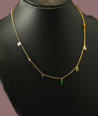 Gold Tone Minimal Multi-Coloured Stone Pendant Necklace for Women- Matte Finish