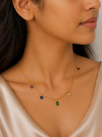 Gold Tone Minimal Multi-Coloured Stone Pendant Necklace for Women- Matte Finish
