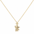 Gold Tone Sparkling Teddy Charm Necklace for Women- Matte Finish