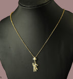 Gold Tone Sparkling Teddy Charm Necklace for Women- Matte Finish