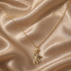 Gold Tone Sparkling Teddy Charm Necklace for Women- Matte Finish