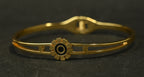Gold Tone Classic Black Flower Charm Cuff Bangle Bracelet for Women- Glossy Finish