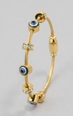Gold Tone Elegant Lucky Eye Motifs Bangle Bracelet for Women- Glossy Finish (Baby Size)