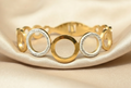 Gold Tone Aesthetic Linked Round Crystal Tennis-Style Bangle Bracelet for Women- Glossy Finish