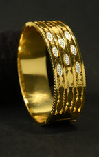Gold Tone Exquisite Crystal-Embellished Etched Pattern Bangle Bracelet for Women- Glossy Finish