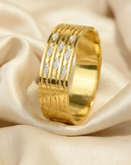 Gold Tone Exquisite Crystal-Embellished Etched Pattern Bangle Bracelet for Women- Glossy Finish