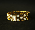 Gold Tone Radiant Laser-Etched Floral Zircon Bangle Bracelet for Women- Glossy Finish