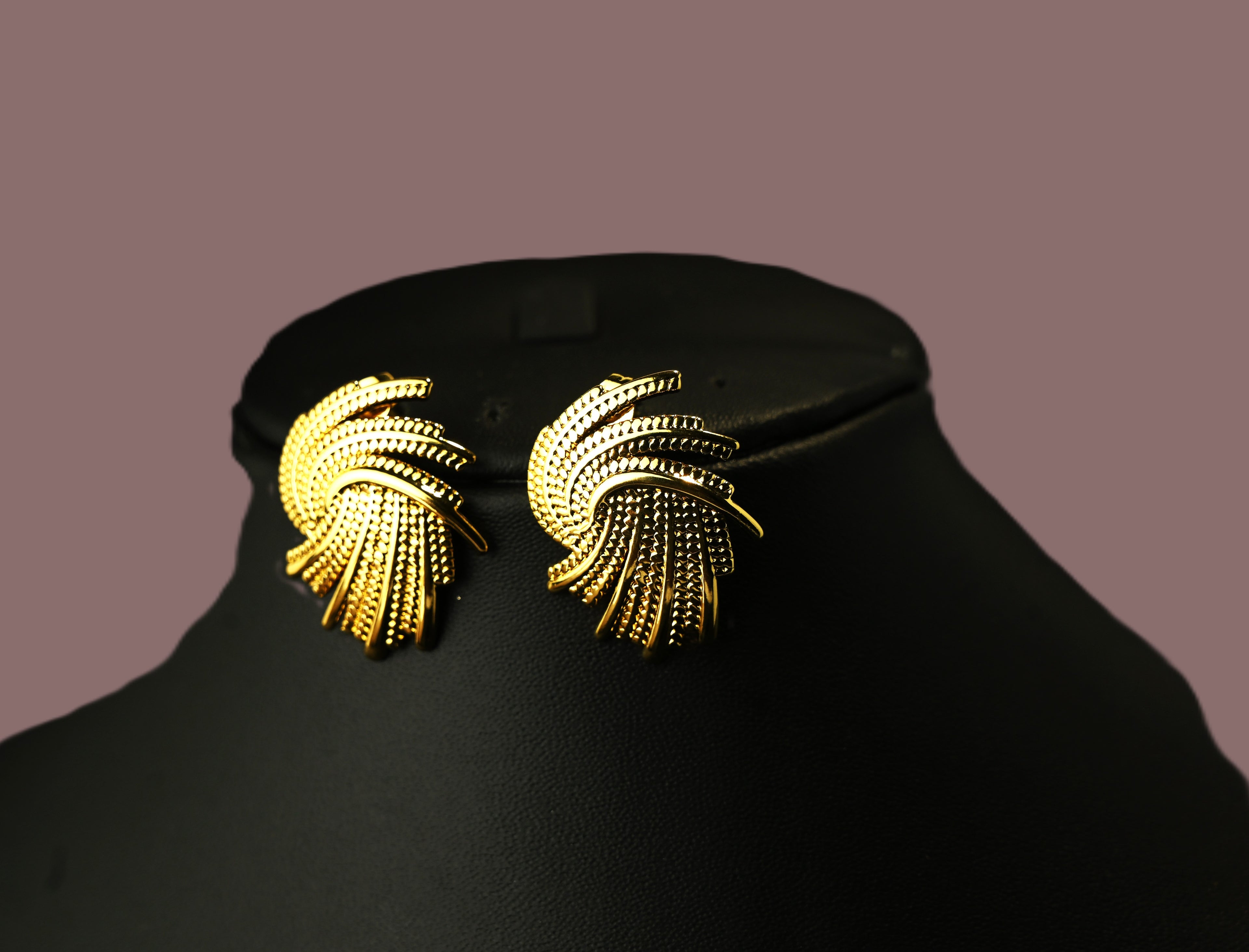 Gold Tone Sleek Feather Stud Earrings for Women- Glossy Finish
