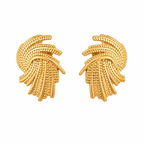 Gold Tone Sleek Feather Stud Earrings for Women- Glossy Finish