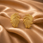 Gold Tone Sleek Feather Stud Earrings for Women- Glossy Finish
