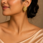 Gold Tone Sleek Feather Stud Earrings for Women- Glossy Finish
