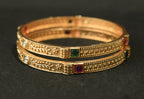 Ethinic Gold-Plated Classic Ruby and White Stone Embellishments Bangle Set of 2 for Women - Antique Finish (2.8 Size)