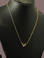 Gold Tone Elegant Letter W Crystal-Studded Pendant Necklace for Women- Glossy Finish