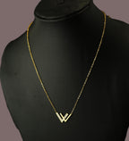 Gold Tone Elegant Letter W Crystal-Studded Pendant Necklace for Women- Glossy Finish