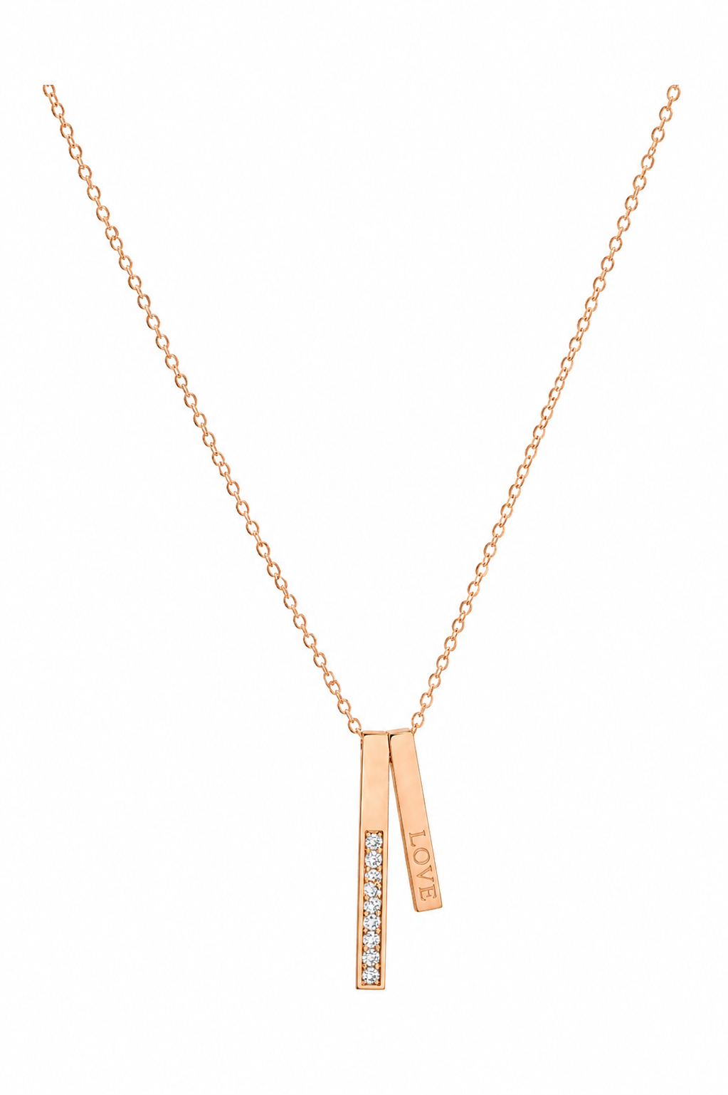 Gold Tone Minimal Rose Gold Vertical Love Bar Pendant Necklace for Women- Glossy Finish
