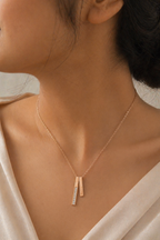 Gold Tone Minimal Rose Gold Vertical Love Bar Pendant Necklace for Women- Glossy Finish