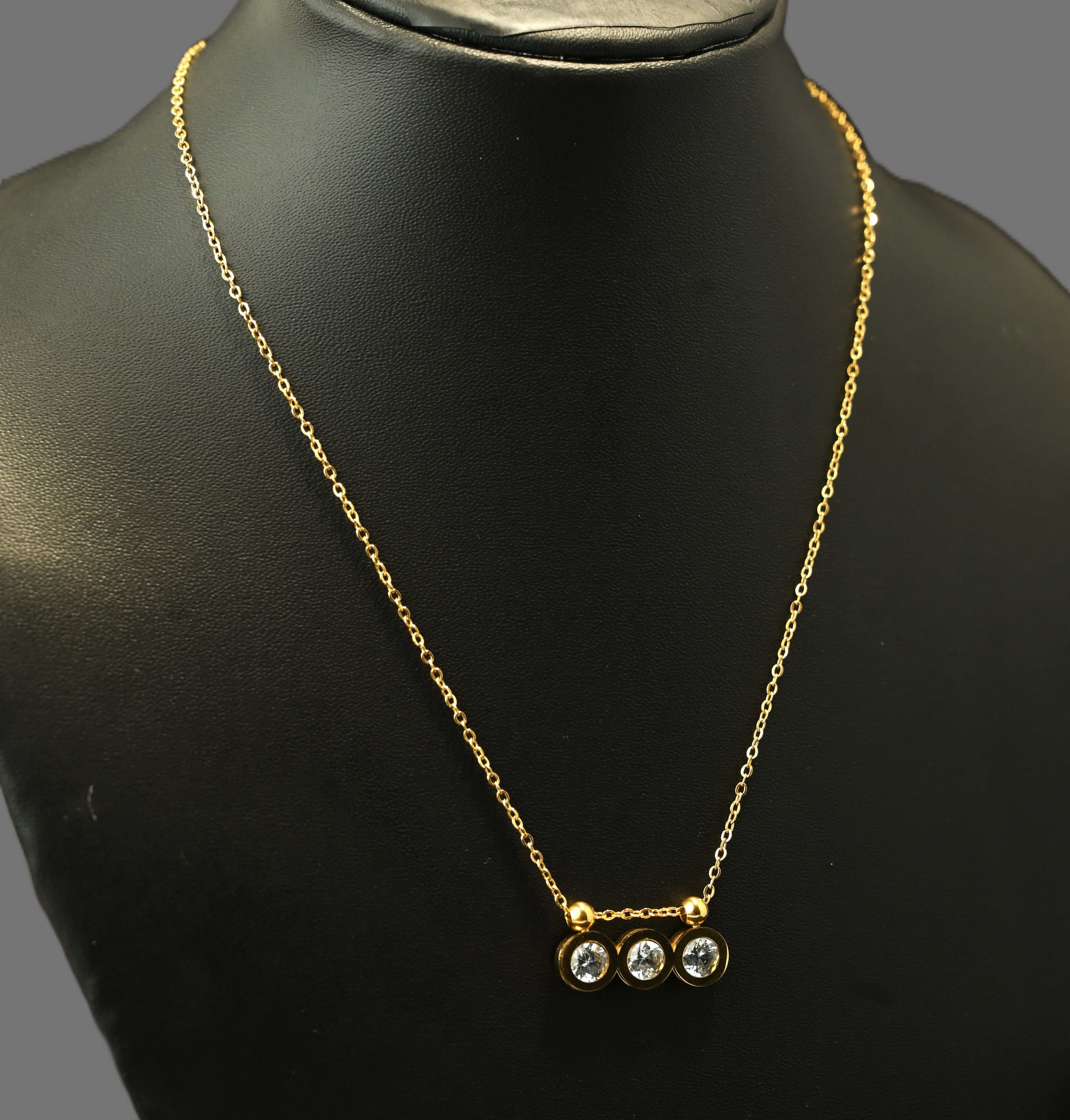 Gold Tone Premium Trinity Crystal Layer Necklace for Women - Glossy Finish
