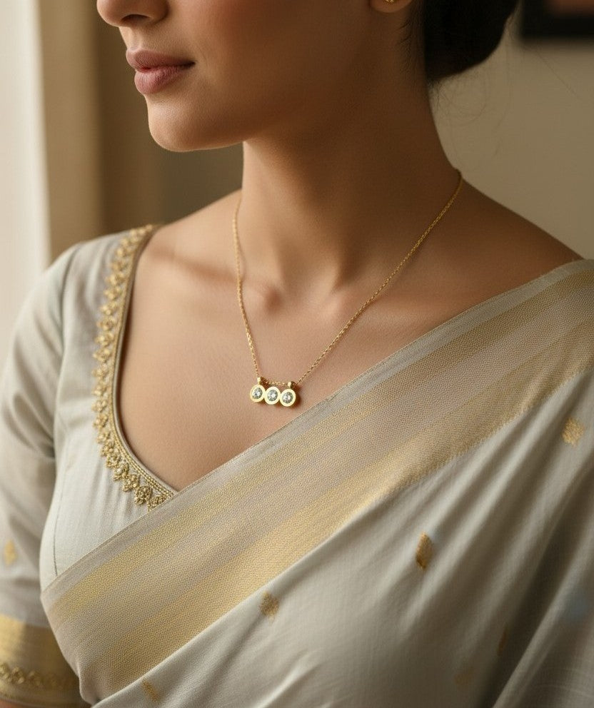Gold Tone Premium Trinity Crystal Layer Necklace for Women - Glossy Finish
