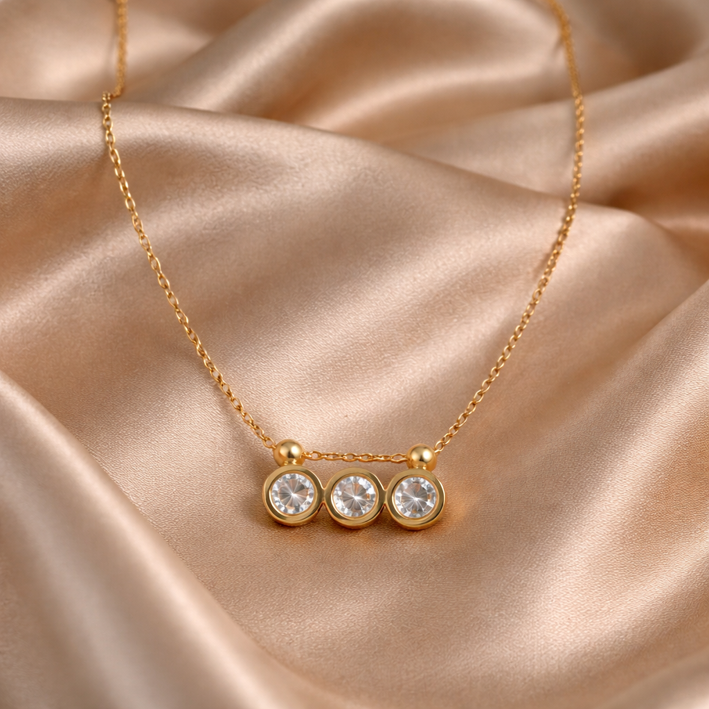 Gold Tone Premium Trinity Crystal Layer Necklace for Women - Glossy Finish