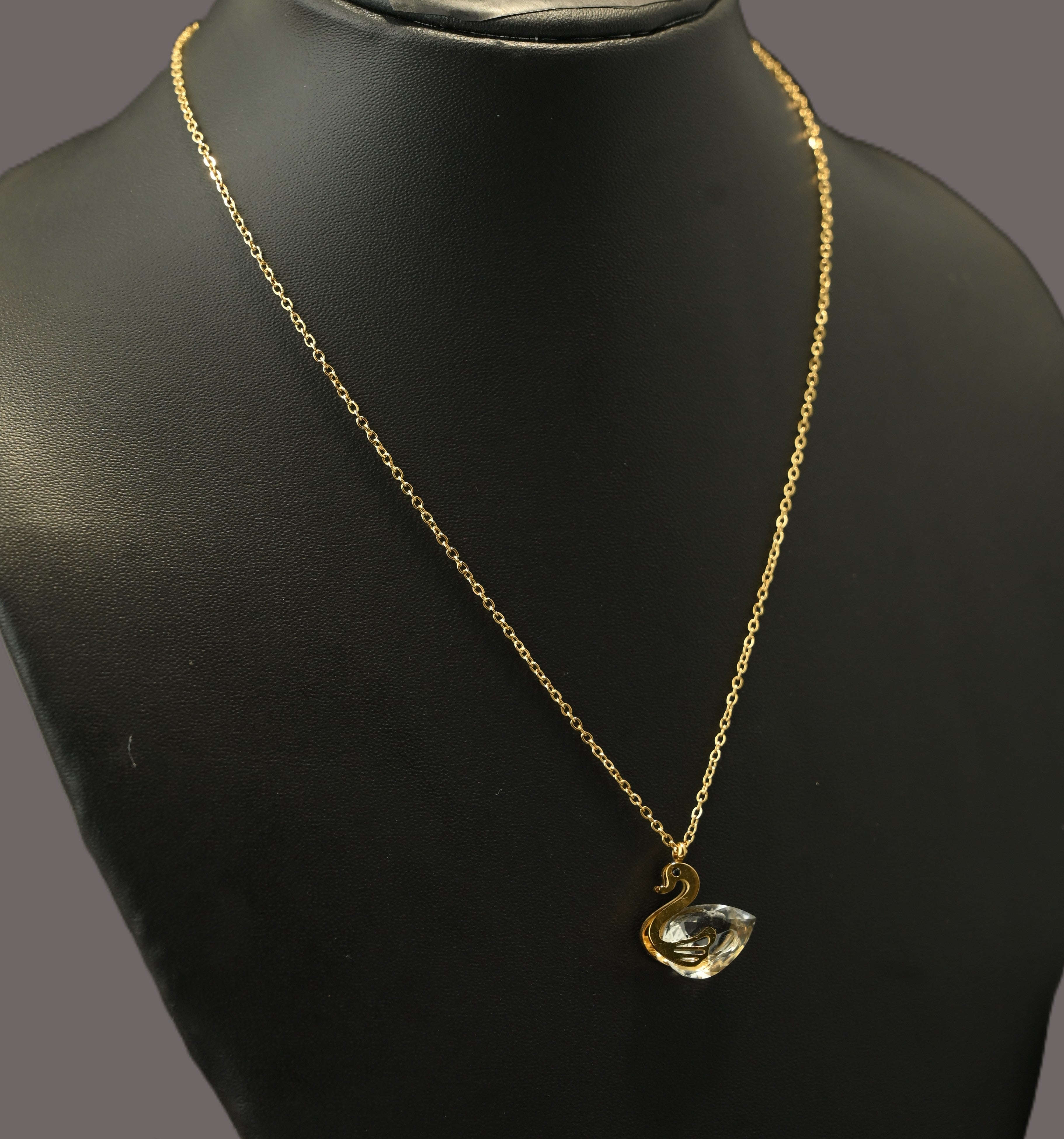 Gold Tone Elegant Swan Charm Necklace for Women- Glossy Finish