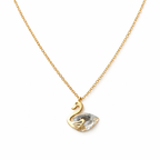 Gold Tone Elegant Swan Charm Necklace for Women- Glossy Finish