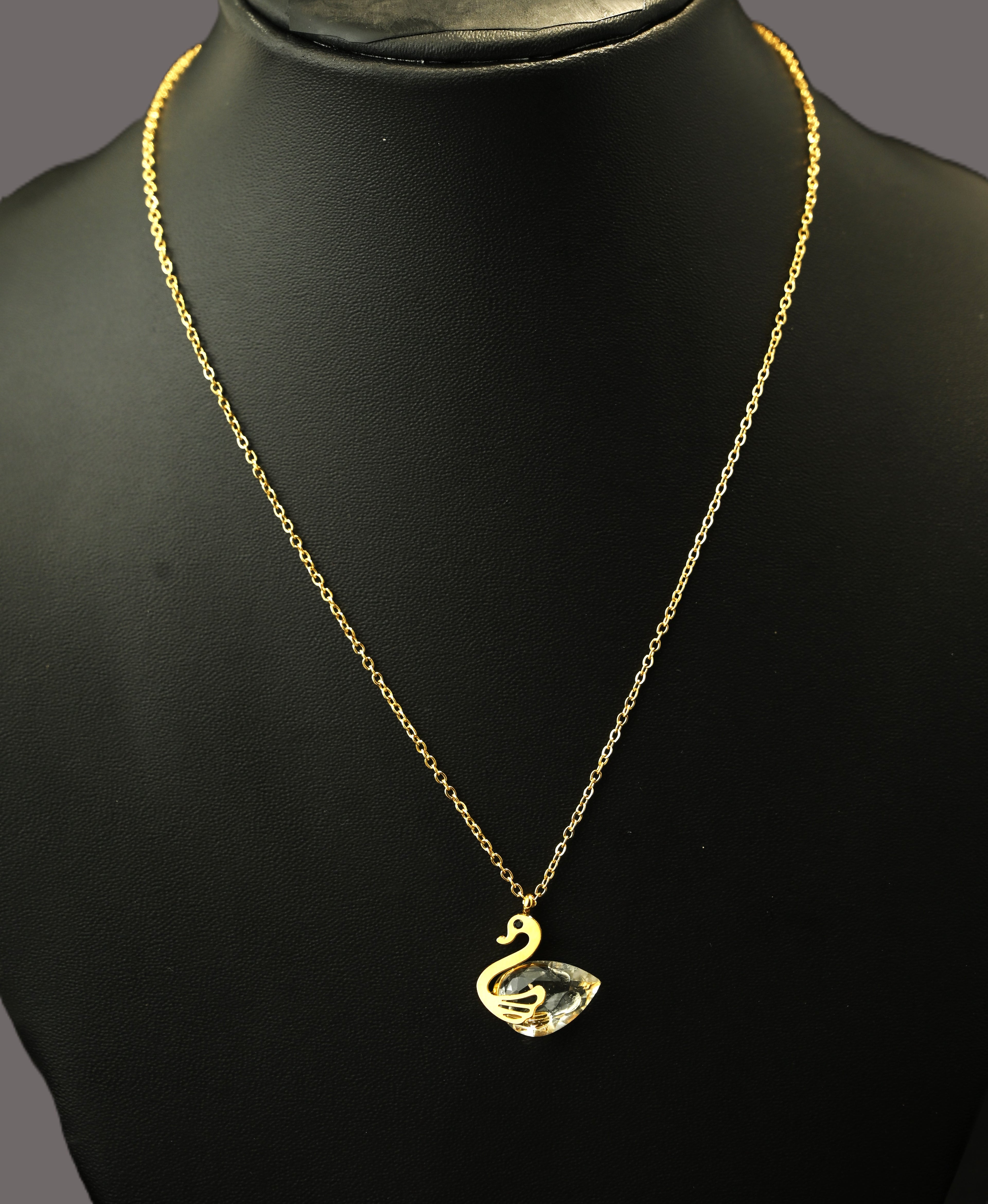 Gold Tone Elegant Swan Charm Necklace for Women- Glossy Finish