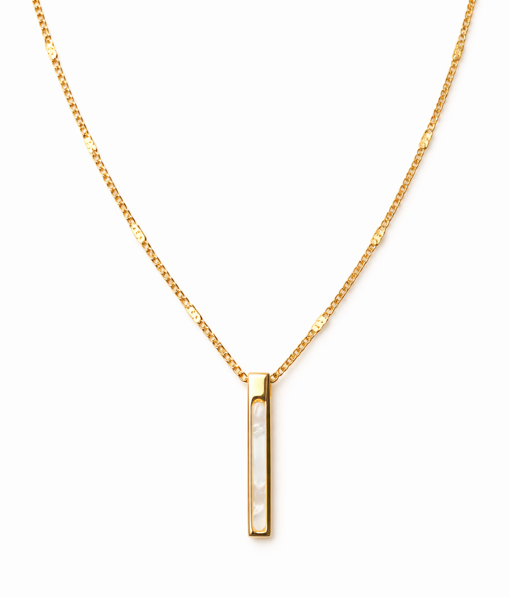 Gold Tone Sleek White Bar Pendant for Women- Glossy Finish