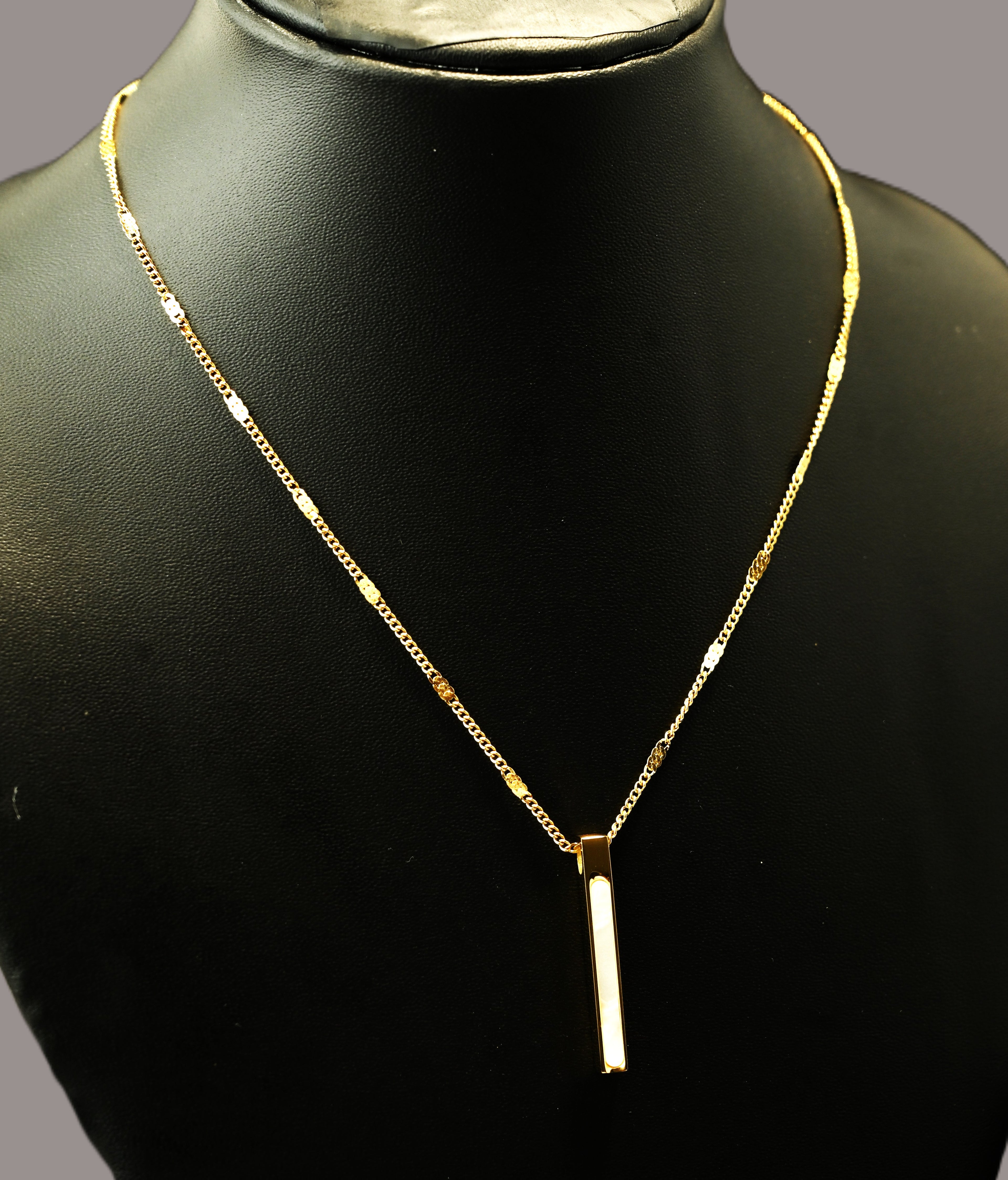 Gold Tone Sleek White Bar Pendant for Women- Glossy Finish
