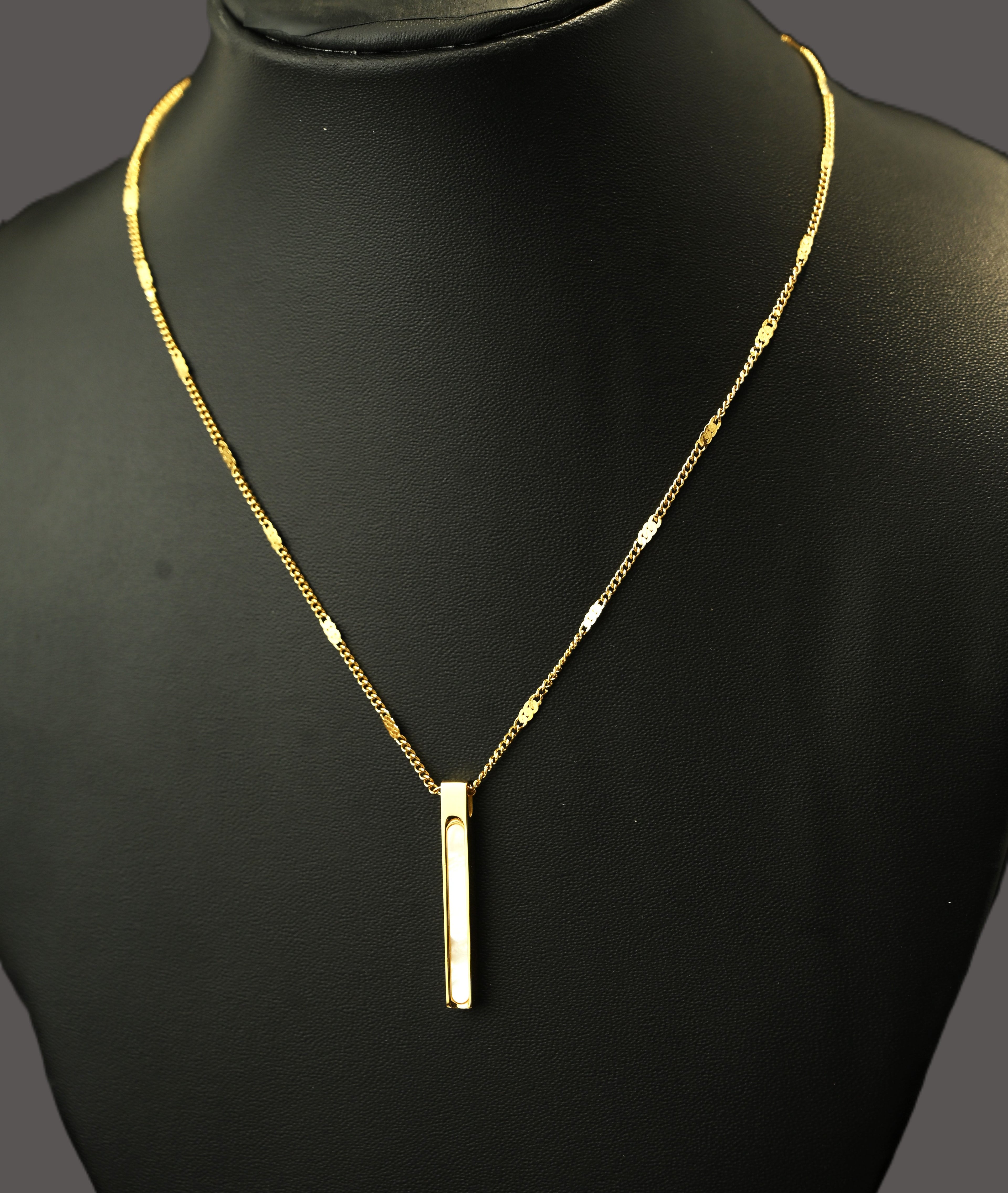 Gold Tone Sleek White Bar Pendant for Women- Glossy Finish