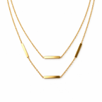 Gold Tone Sleek Layered Steel Bar Pendant Necklace for Women- Glossy Finish