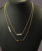 Gold Tone Sleek Layered Steel Bar Pendant Necklace for Women- Glossy Finish