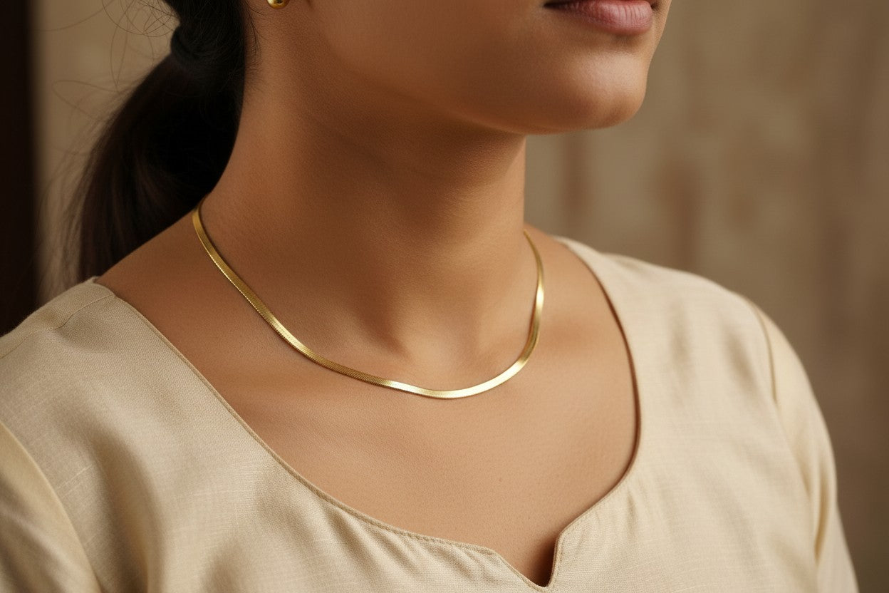Gold Tone Exquisite Snake Scaled Necklace for Women- Glossy Finish
