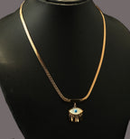 Gold Tone Classic Snake Scaled Necklace with Lucky Eye Charm for Women- Glossy Finish
