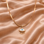 Gold Tone Classic Snake Scaled Necklace with Lucky Eye Charm for Women- Glossy Finish