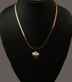 Gold Tone Classic Snake Scaled Necklace with Lucky Eye Charm for Women- Glossy Finish