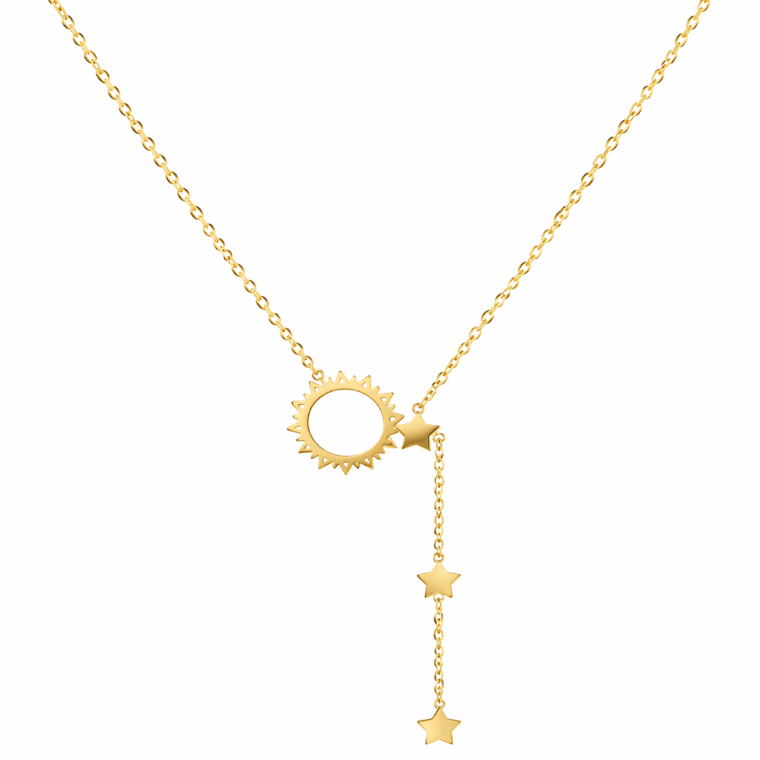Gold Tone Celestial Star & Sun Layered Necklace for Women- Glossy Finish