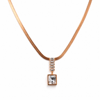 Gold Tone Luxe White Rectangular Cyrstal Necklace for Women- Glossy Finish