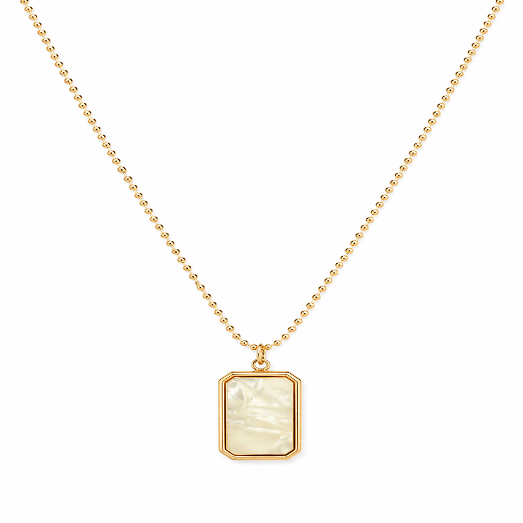 Gold Tone Luxe White Pearl Bar Necklace for Women- Glossy Finish