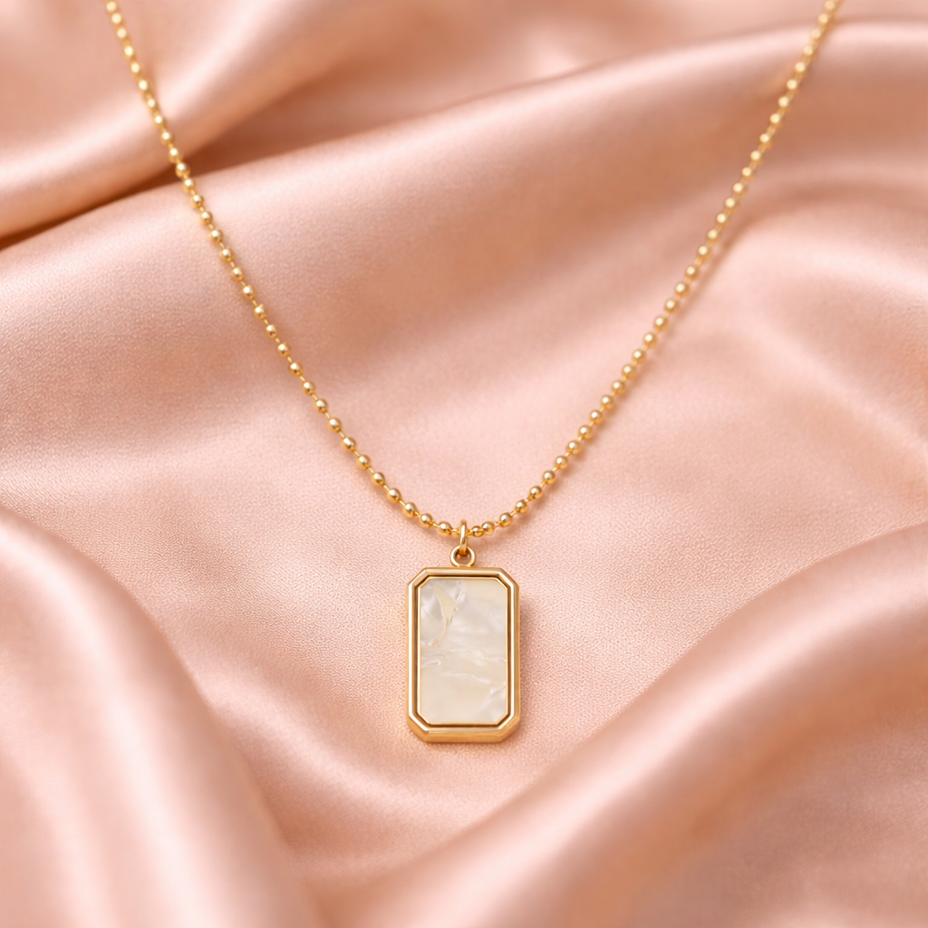Gold Tone Luxe White Pearl Bar Necklace for Women- Glossy Finish