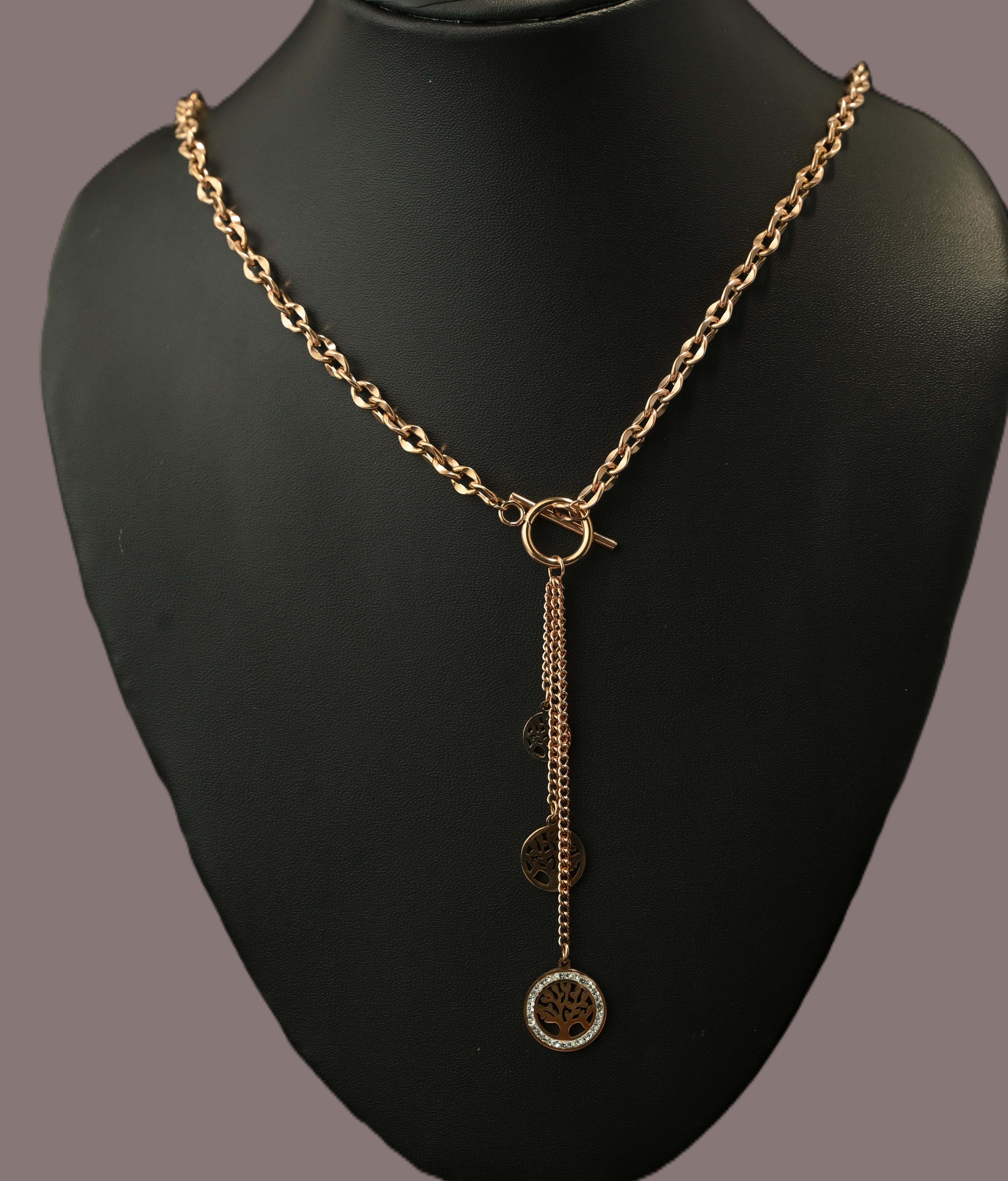 Gold Tone Eternal Life Tree Pendant Necklace for Women- Glossy Finish