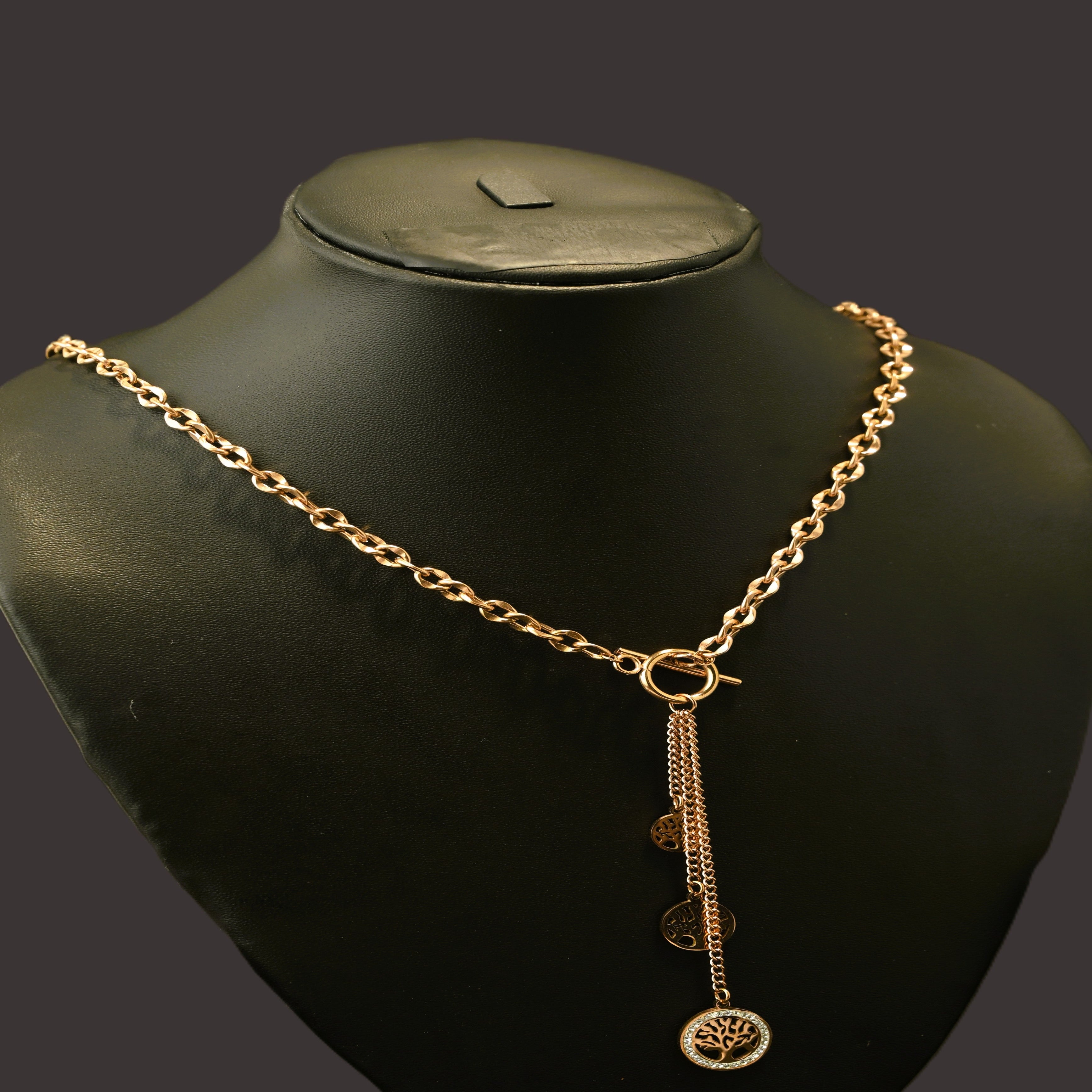 Gold Tone Eternal Life Tree Pendant Necklace for Women- Glossy Finish