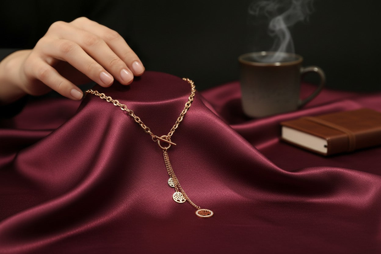 Gold Tone Eternal Life Tree Pendant Necklace for Women- Glossy Finish