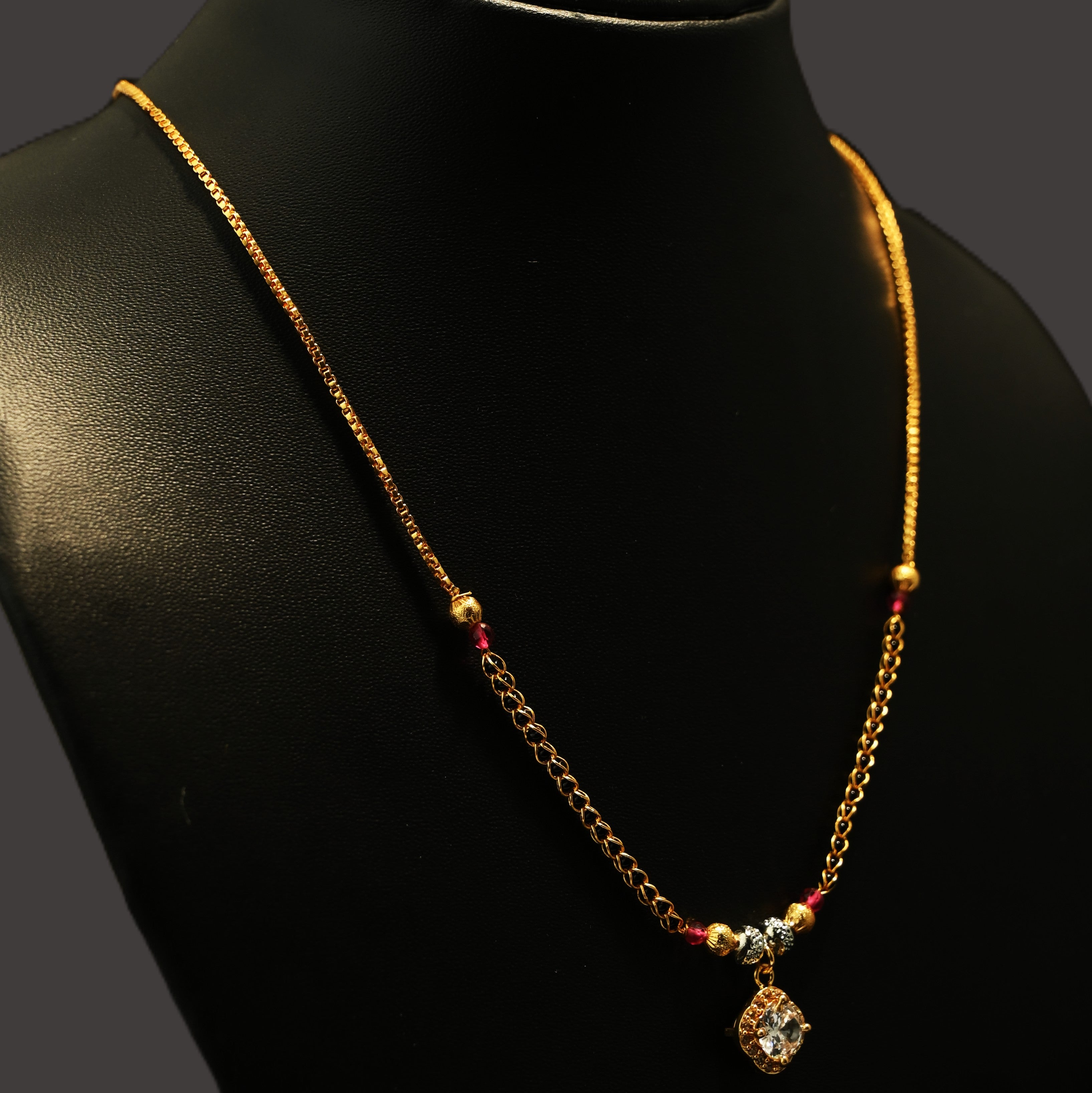 Gold Tone Minimal White Diamond Mangalsutra Necklace for Women- Glossy Finish