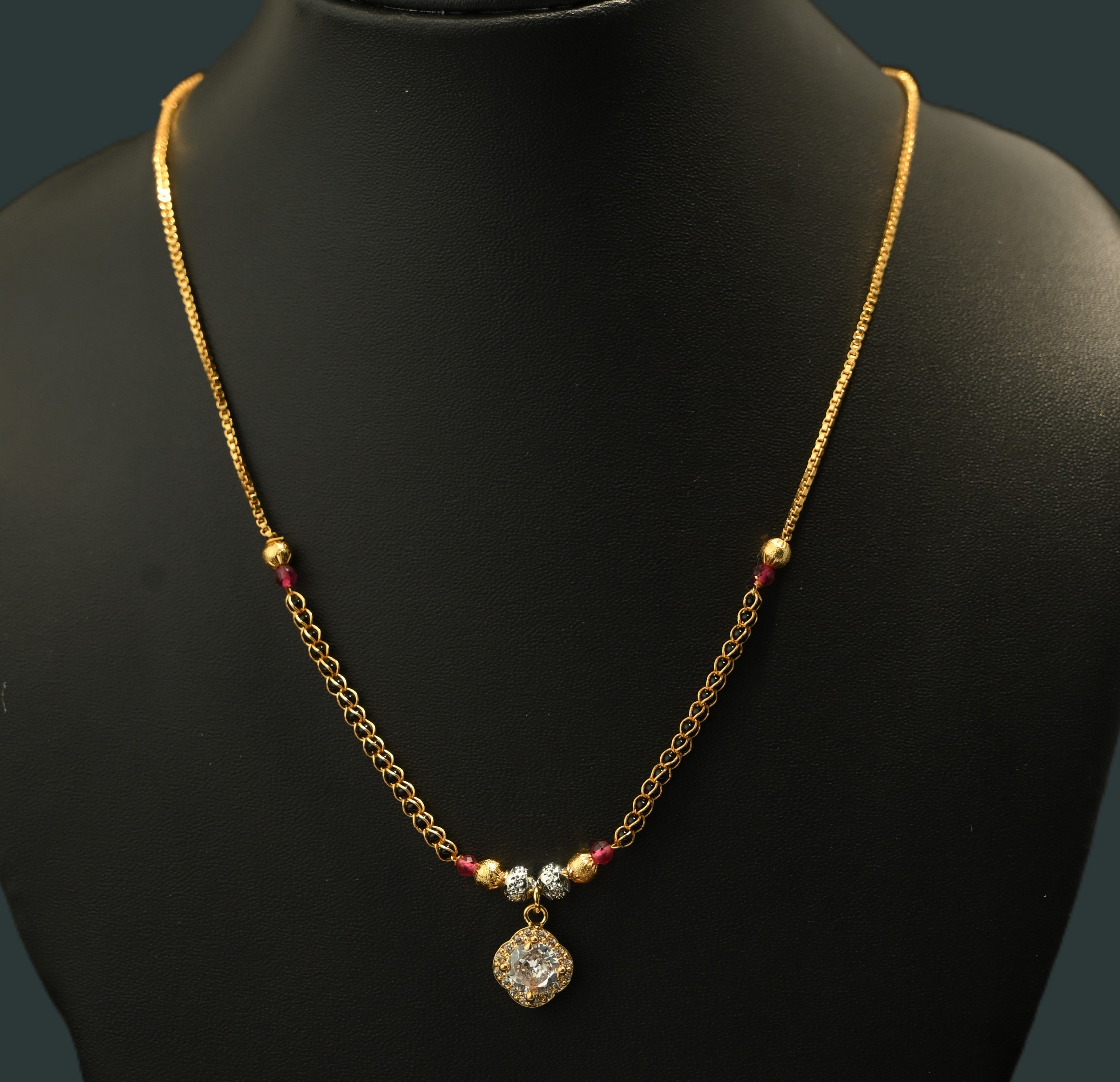 Gold Tone Minimal White Diamond Mangalsutra Necklace for Women- Glossy Finish