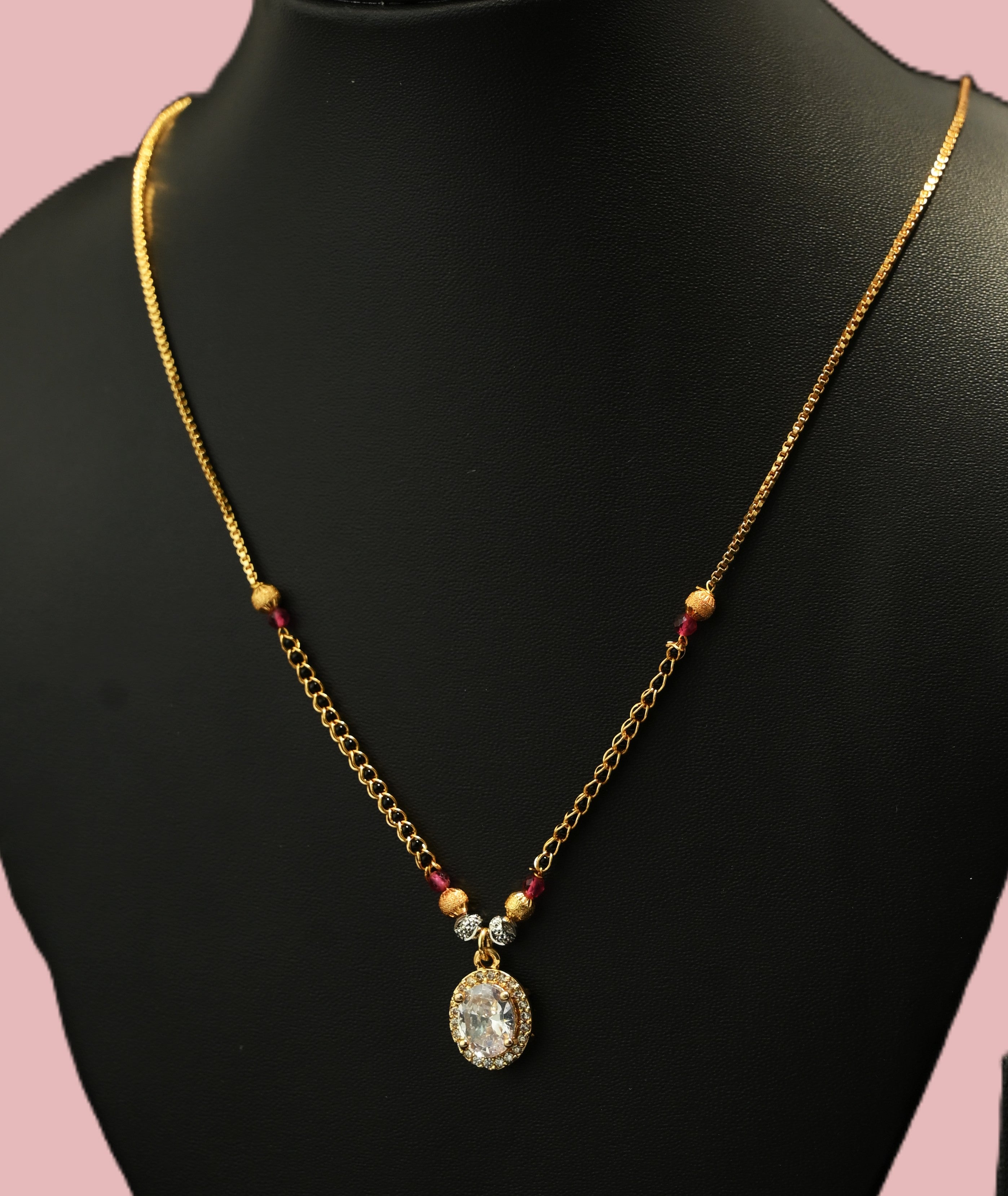 Gold Tone Minimal Round Diamond Mangalsutra Necklace for Women- Glossy Finish