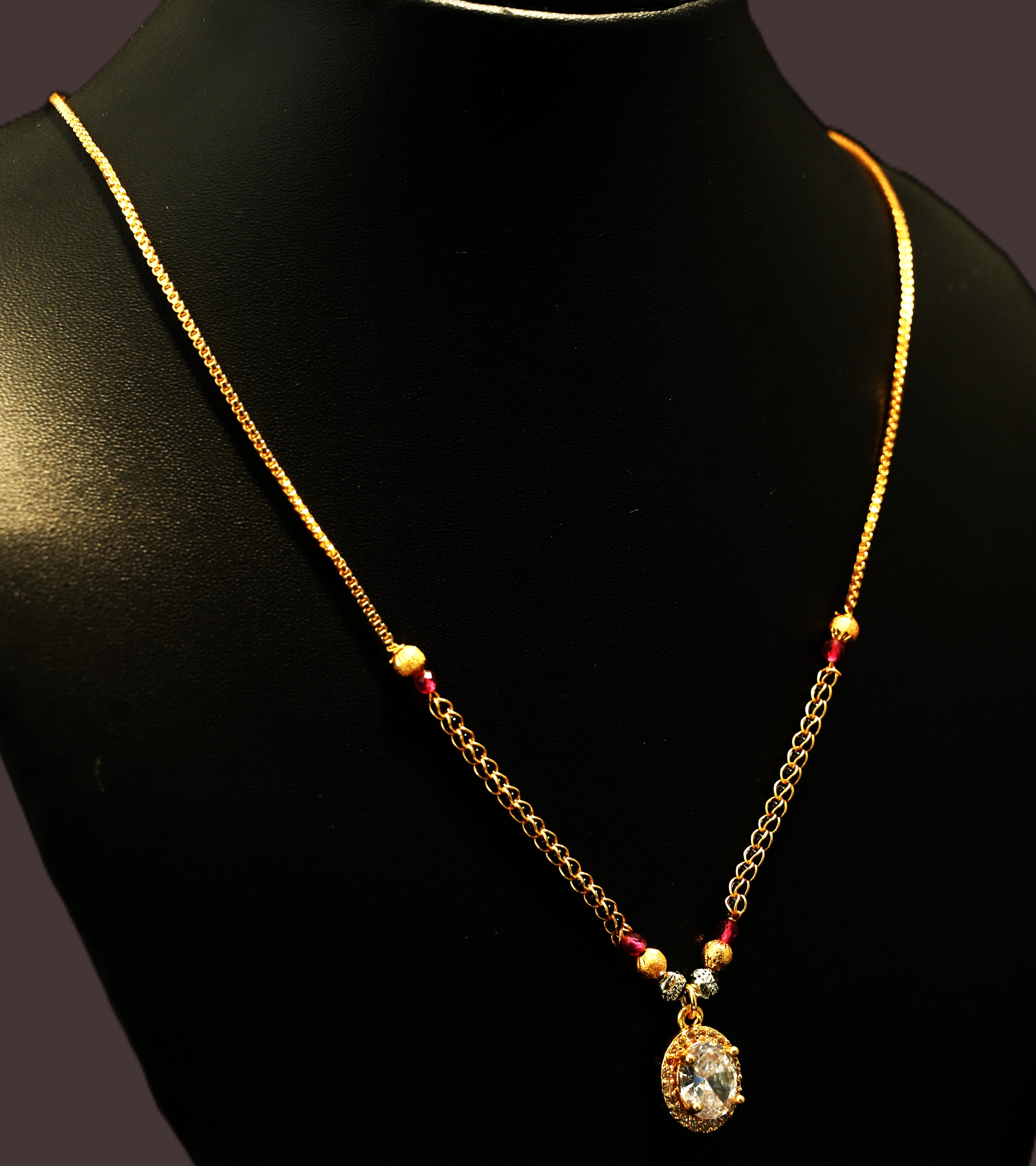 Gold Tone Minimal Round Diamond Mangalsutra Necklace for Women- Glossy Finish