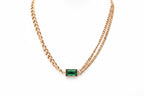 Gold Tone Elegant Emerald Bar Link Chain Necklace for Women- Matte Finish