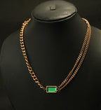 Gold Tone Elegant Emerald Bar Link Chain Necklace for Women- Matte Finish