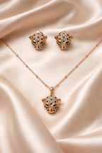 Gold Tone Luxe Leopard Motif Necklace and Earring Set for Women- Glossy Finish