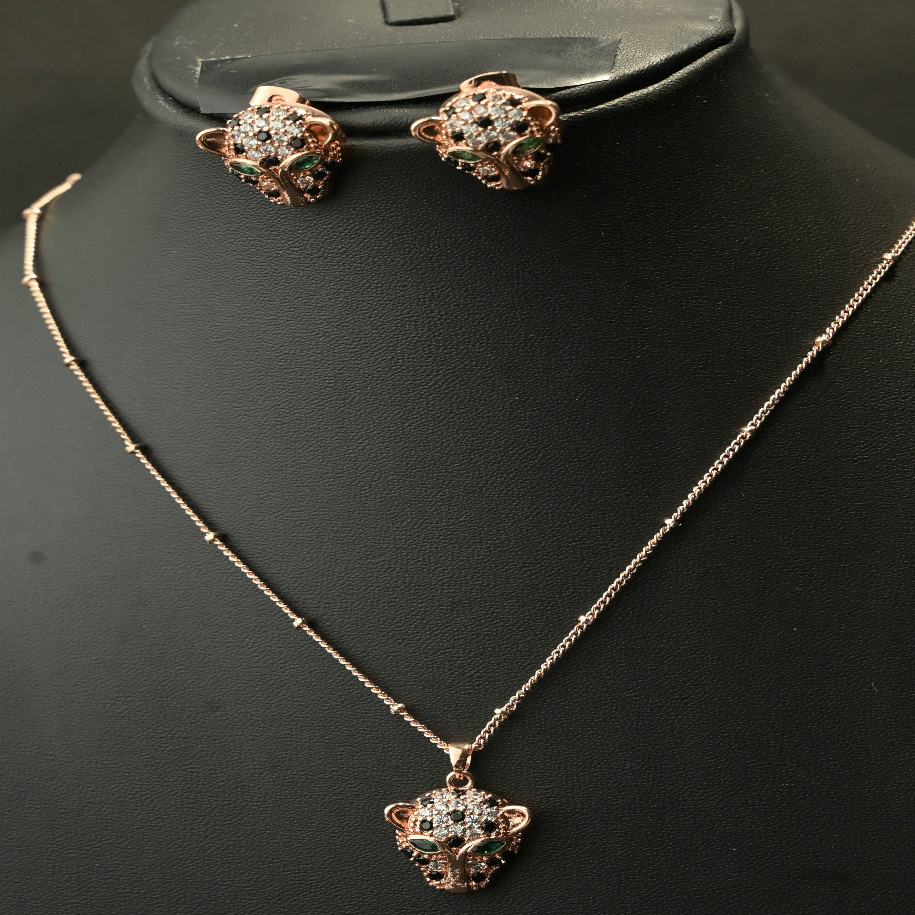 Gold Tone Luxe Leopard Motif Necklace and Earring Set for Women- Glossy Finish